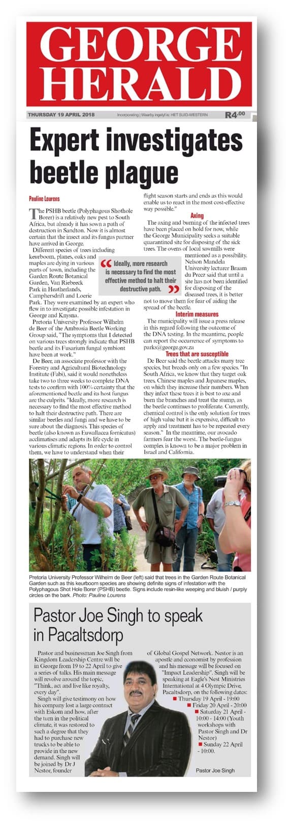 Shot Hole Borer invasion places FABI in the spotlight